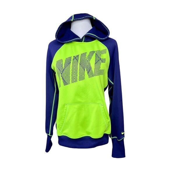 Nike Sportswear Purple Green Sweatshirt Fleece Hooded Pullover MEDIUM Logo - Picture 1 of 12